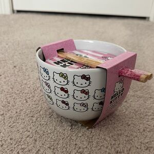 Hello Kitty Pink and White Bowl with Chopsticks